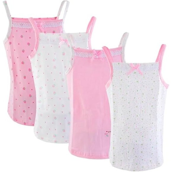 Girls 4 Pack Camisole Undershirts with Lace trim and Bow - Size 120 (US 6-7) - Picture 1 of 5